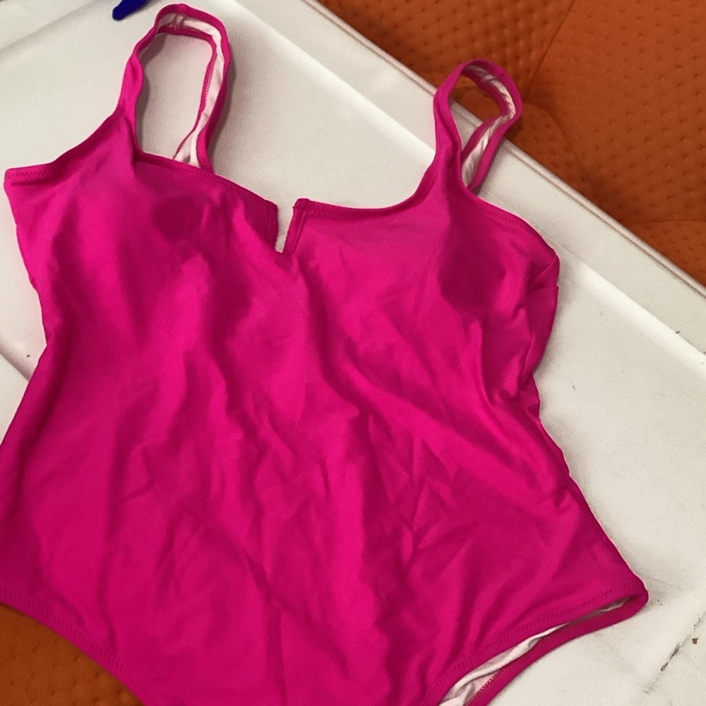 Women's Pink V Neck One Piece Green‎ Swimsuit Lace up Monokini NWOT Size L - Picture 2 of 5